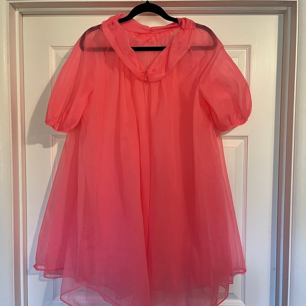 Vintage 1950s 1960s Hot Pink Sleepwear Nightgown Peignoir Robe Small